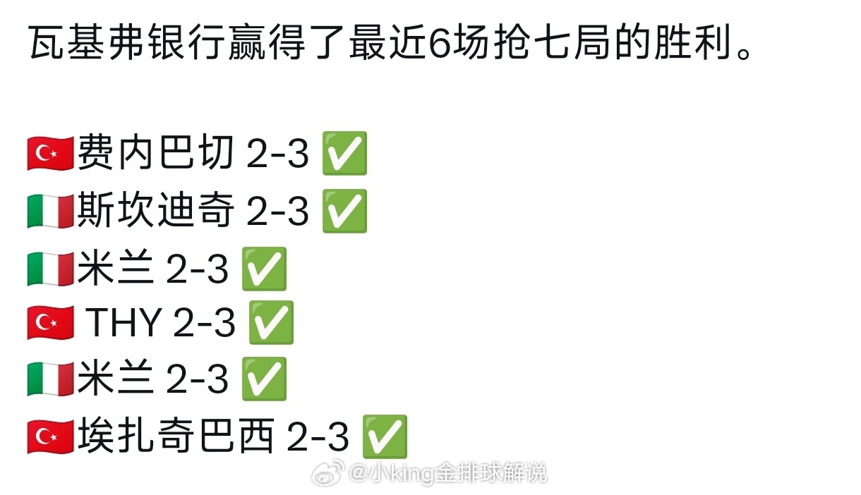 瓦基弗银行赢了最近6场五局大战。有点期待欧冠半决赛了。 