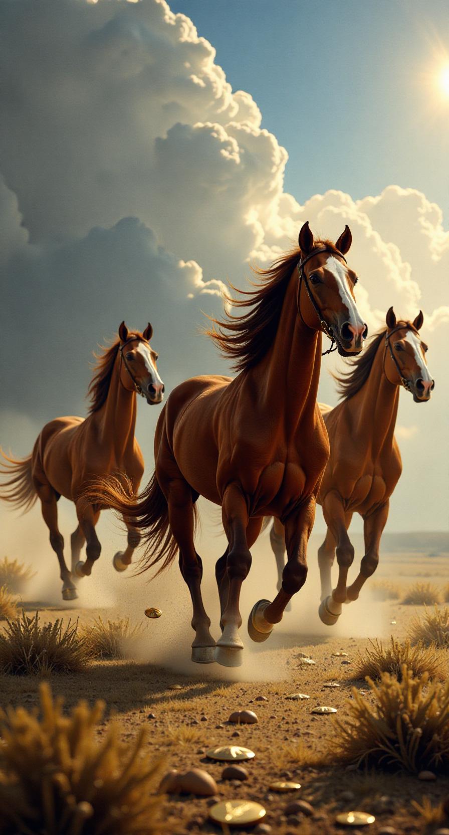 骏马奔驰而来，给人们带来了财富与希望，还有健康与快乐，愿这份美好常伴大家左右。