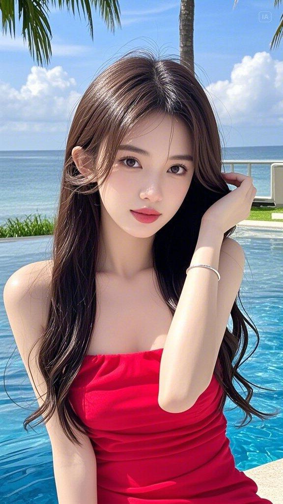 海边拍照 ai美女 高清壁纸 清纯甜美