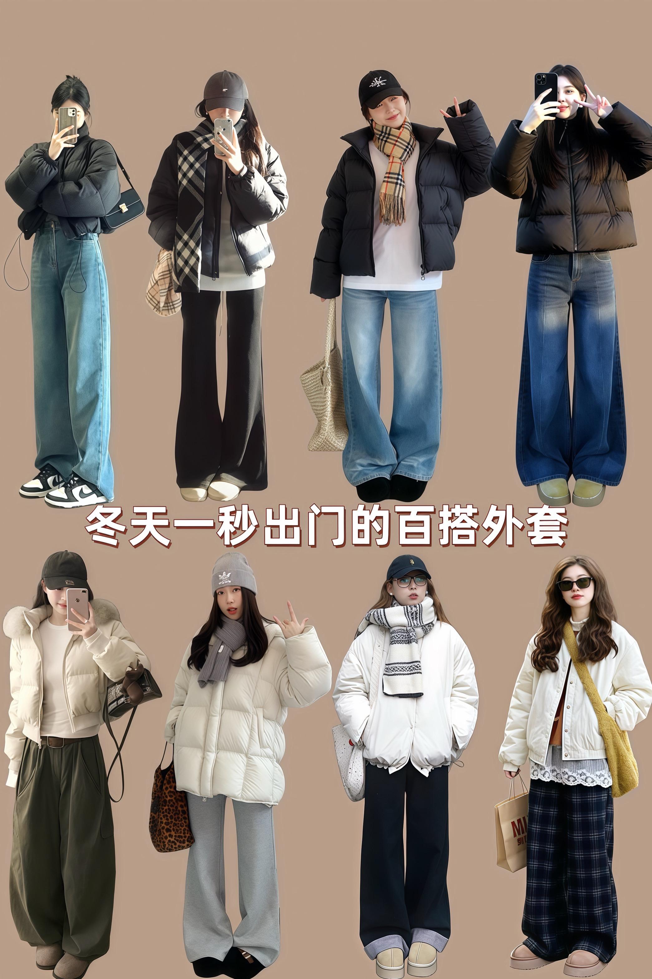 冬天一秒出门的百搭外套 冬季穿搭羽绒服穿搭 黑色系 白色系