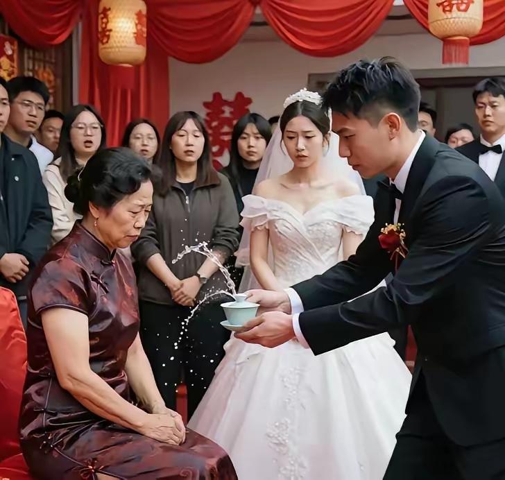 新郎给岳母敬茶时喊了3次妈，岳母都没抬眼皮接，男子看向老婆，老婆竟也没有帮忙的意