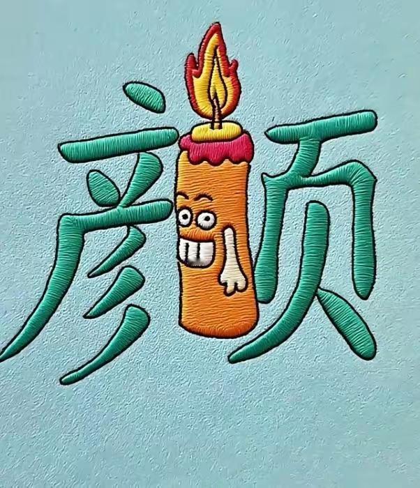 真有趣，一个颜字，中间插根带笑的蜡烛
就组成了成语笑逐颜开
真是妙哉
中华文字千