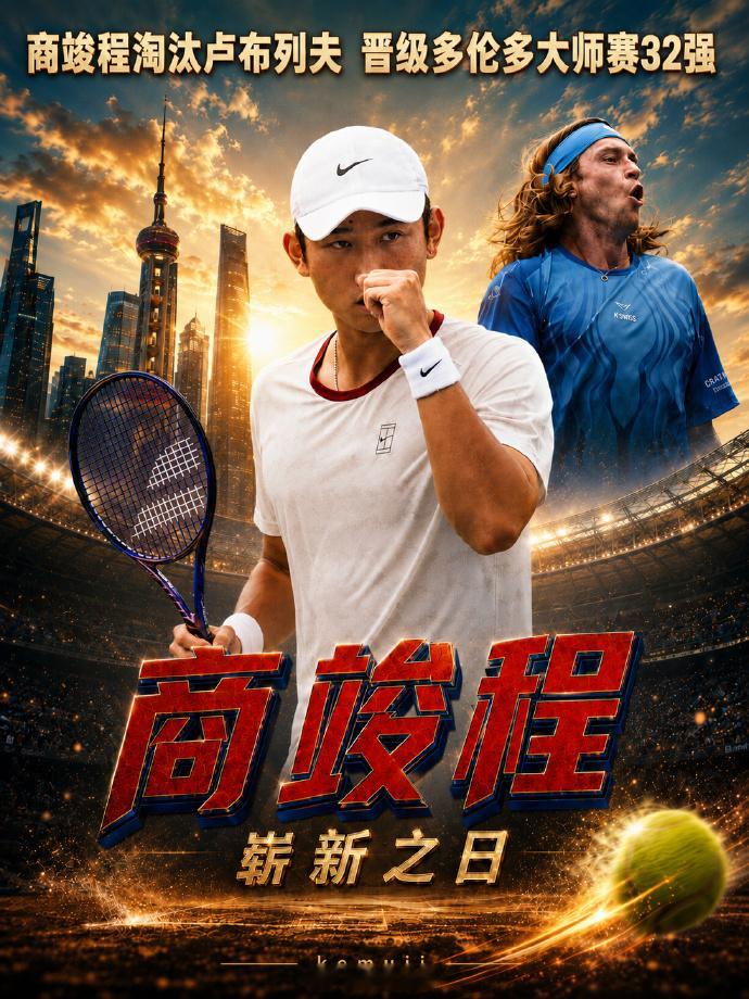 商竣程2比1卢布列夫ATP1000蒙特利尔站第二轮，中国选手商竣程7-5、4-6