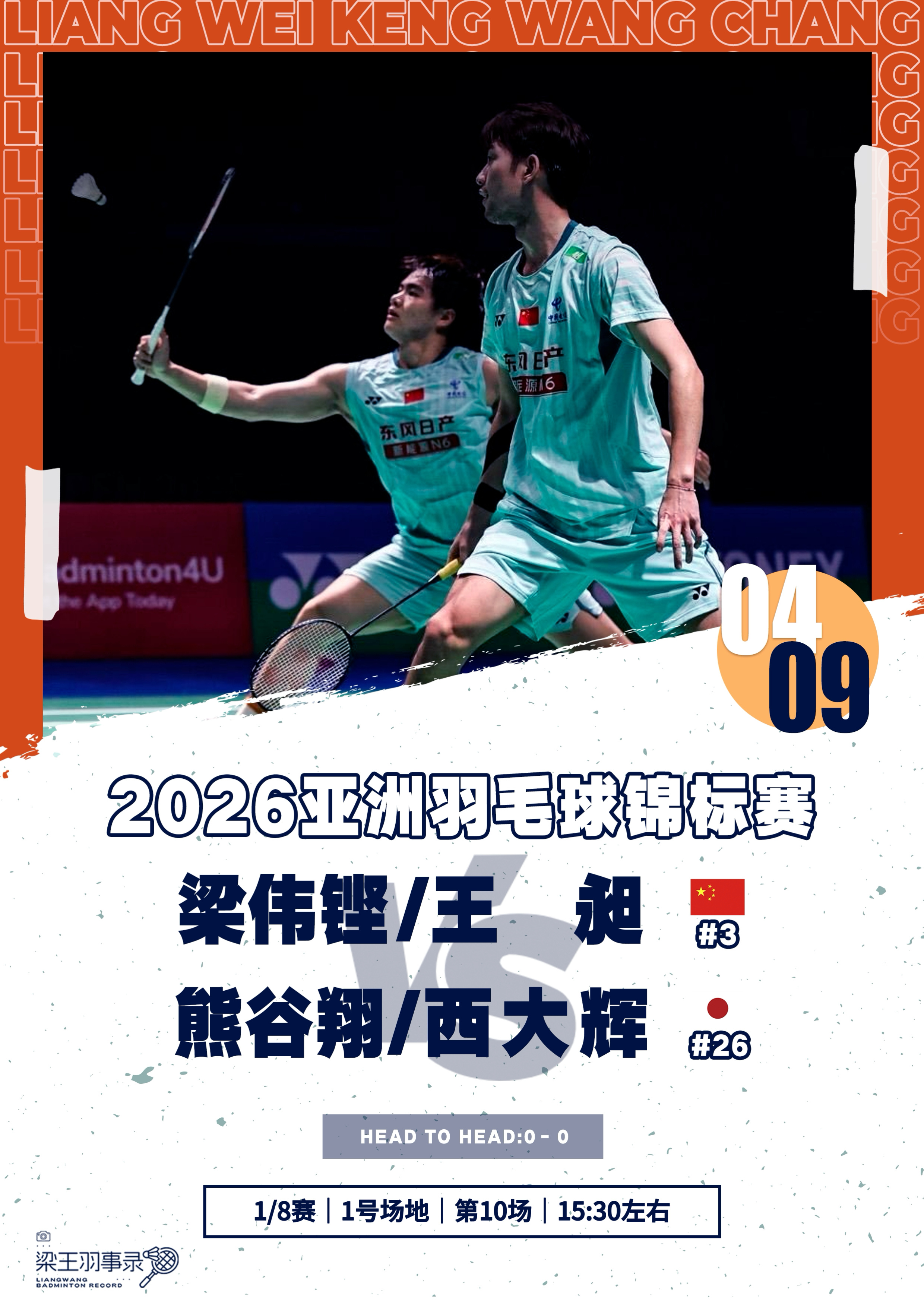 梁王驾到梁王组合 梁王加油 - 赛程预告 - 2026亚洲羽毛球锦标赛20260