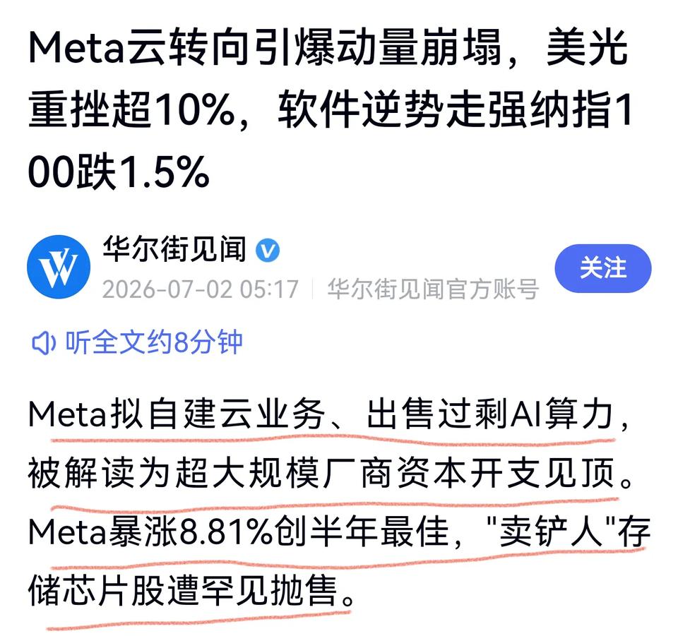 Meta拟自建云服务，AI交易立马就崩了，这是什么状况？属于严重误伤！AI是涨得