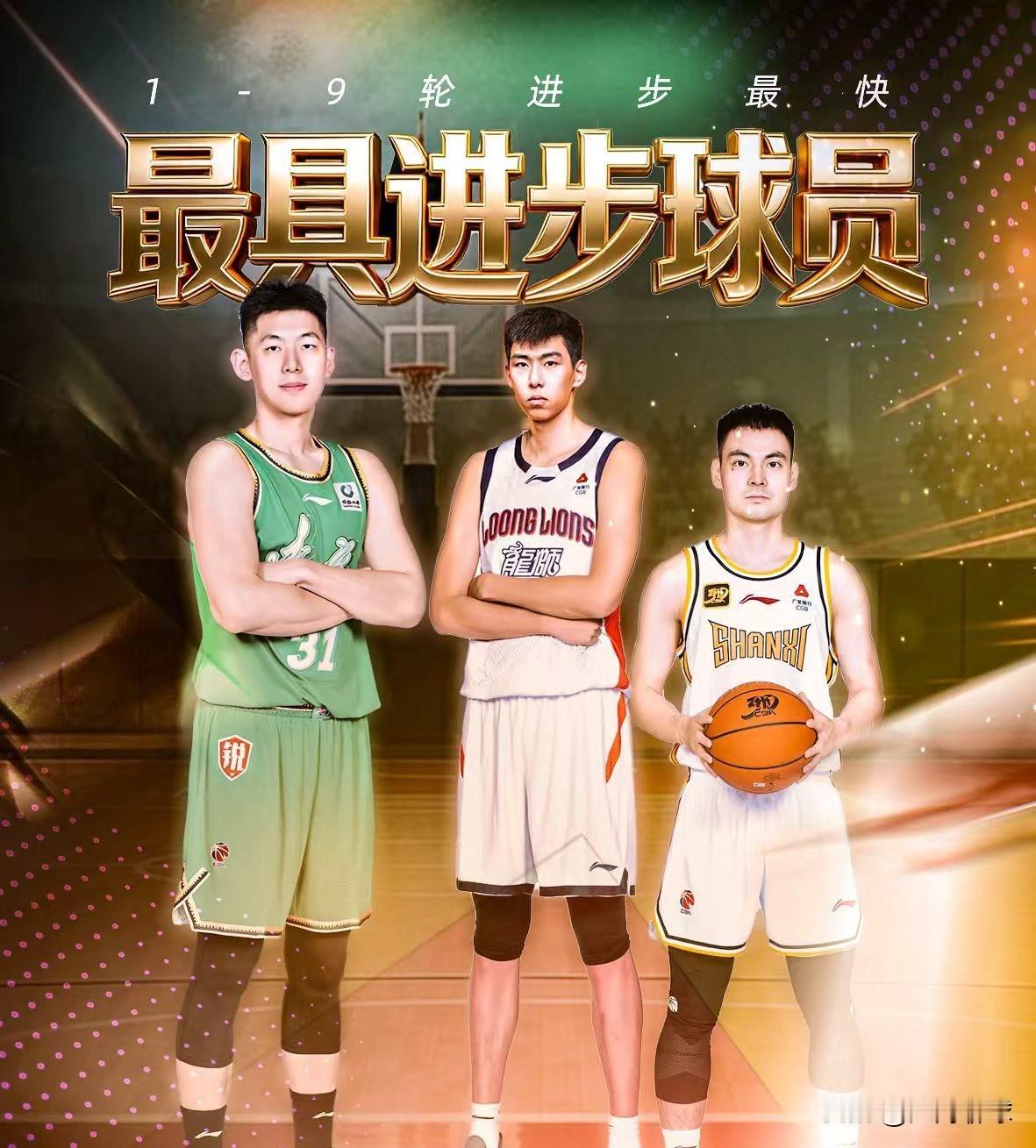 CBA官方发布前九轮进步最快球员：
第一位：广州龙狮许昕，场均10.4分、6.8