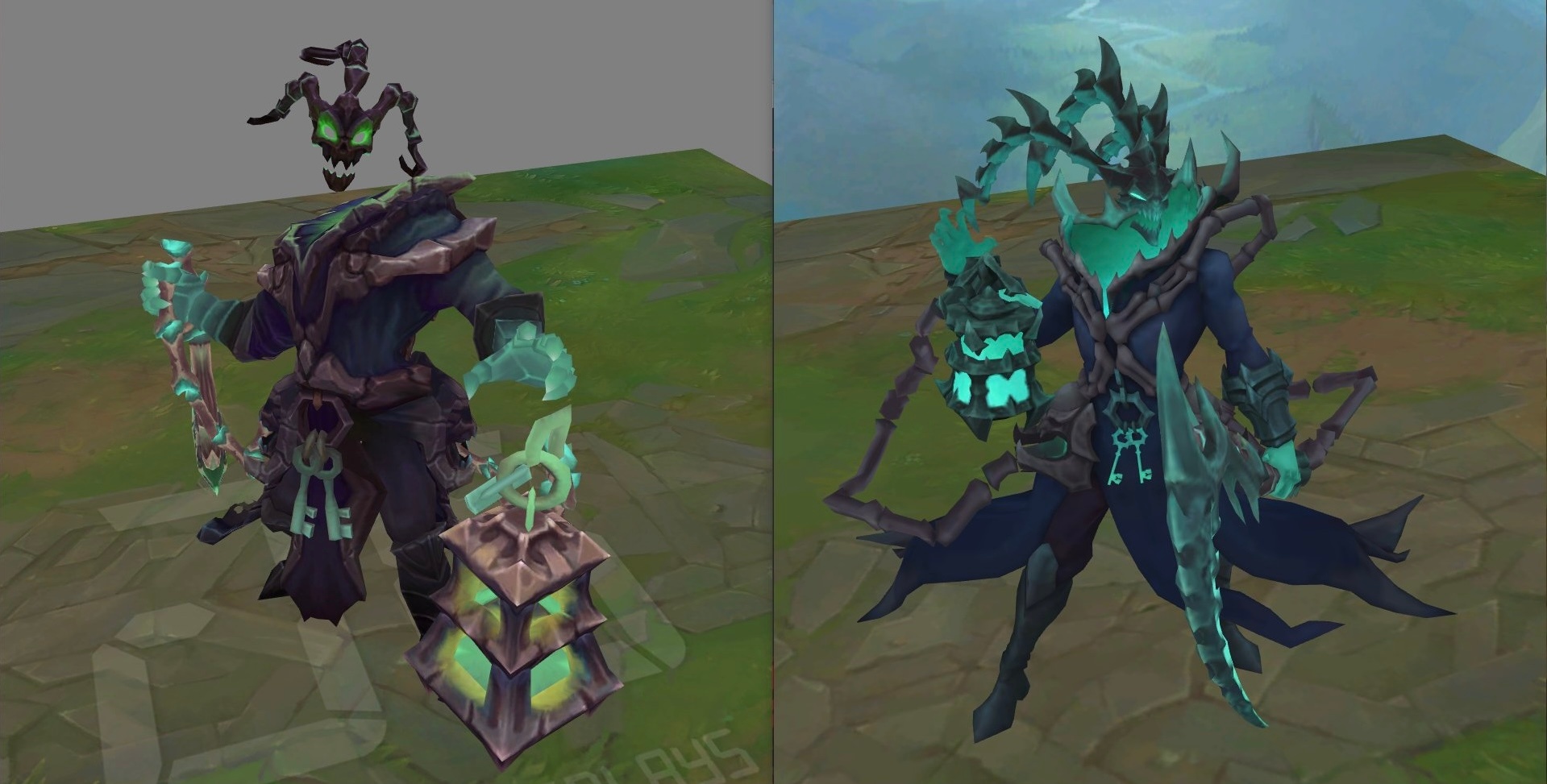 云顶之弈新的大大英雄 锤石和峡谷模型对比，新的传送特效英雄联盟