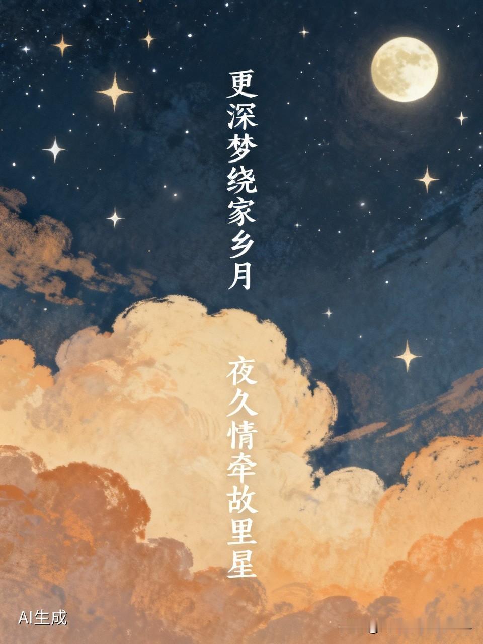 上联：更深梦绕家乡月，诚邀下联，，夜久情牵故里星！[微风]