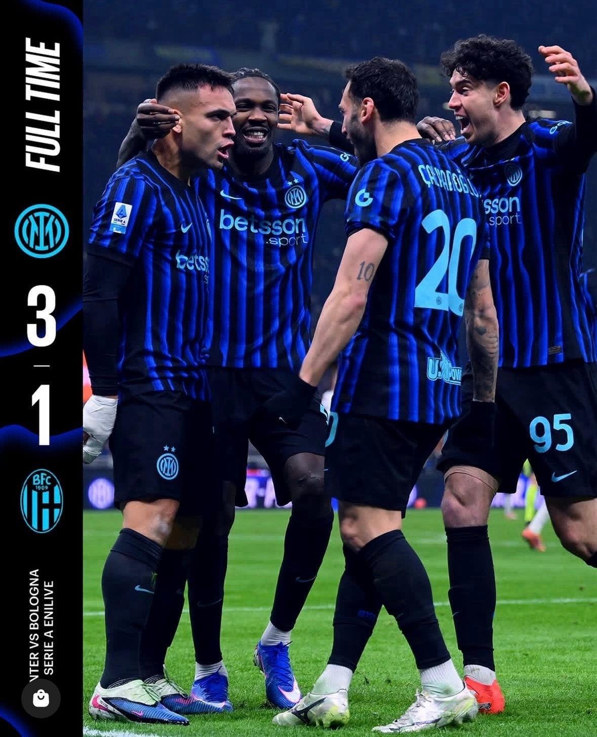 意甲第18轮，国际米兰主场3-1战胜博洛尼亚，复仇意超杯点球失利的遗憾，重登联赛