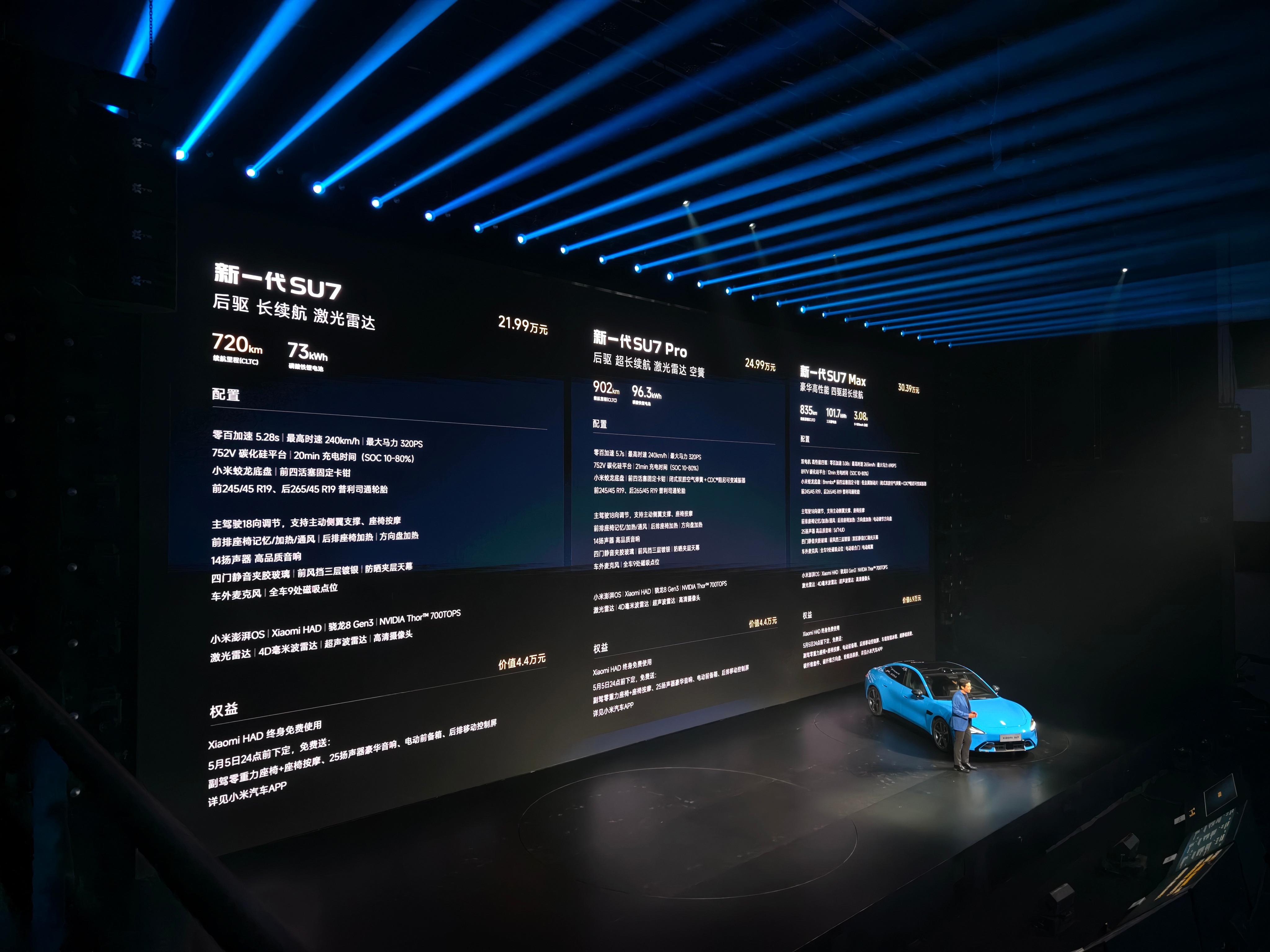 小米发布会 新一代SU7登场标准版：21.99万Pro版：24.99万Max版：