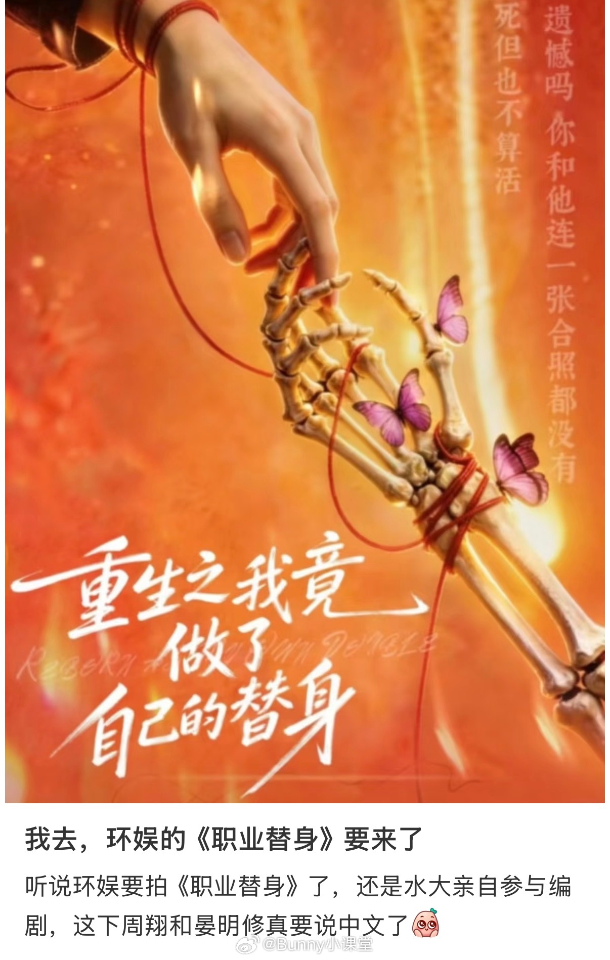 环大陆版《职业替身》要来了，据说水千丞会亲自参与编剧，两年前就拍过泰国版，这ip