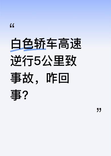 近日，有白色轿车在高速上逆行长达5公里，正常行驶的车辆为避让它而发生事故。这实在