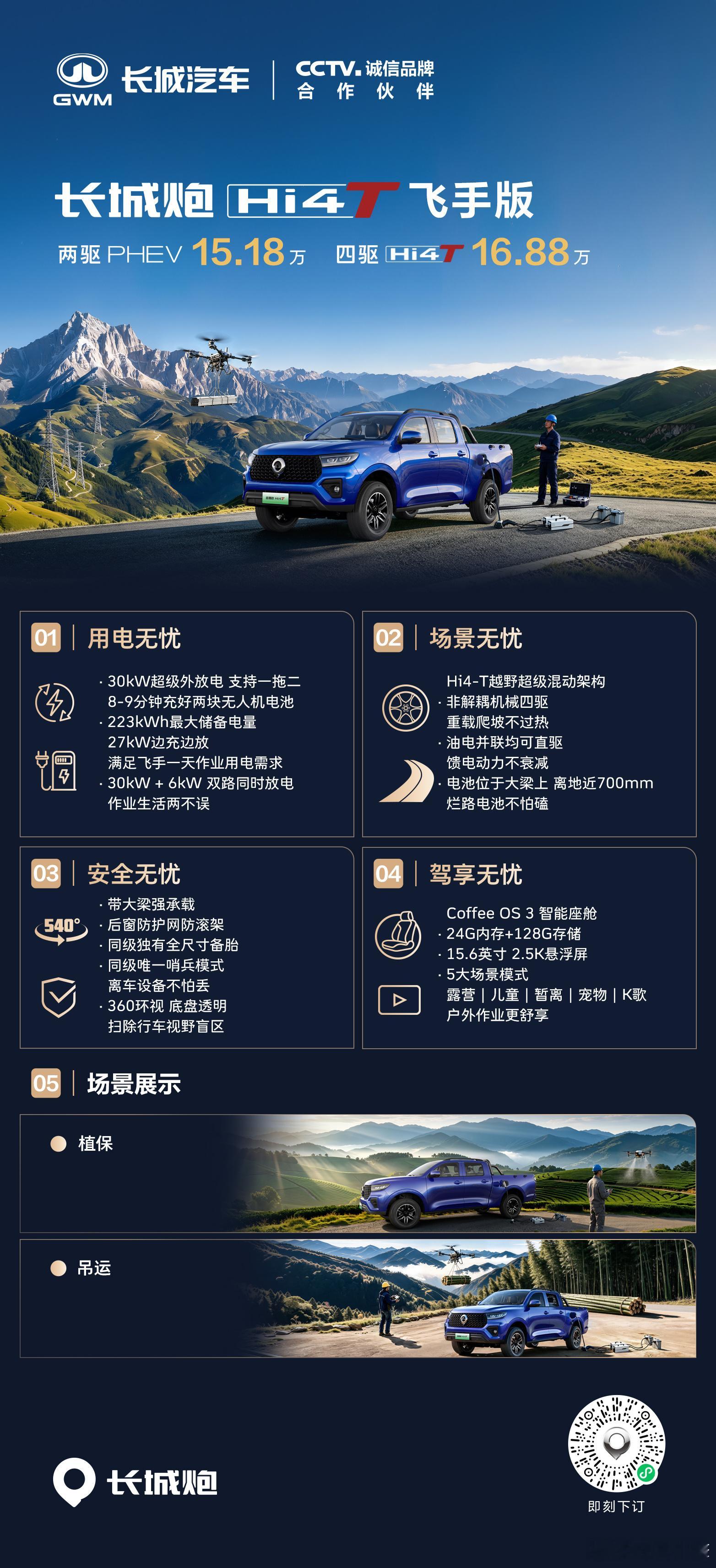 飞手最强搭子长城炮 Hi4‑T 飞手版15.18 万起✅30kW 外放电，支持边
