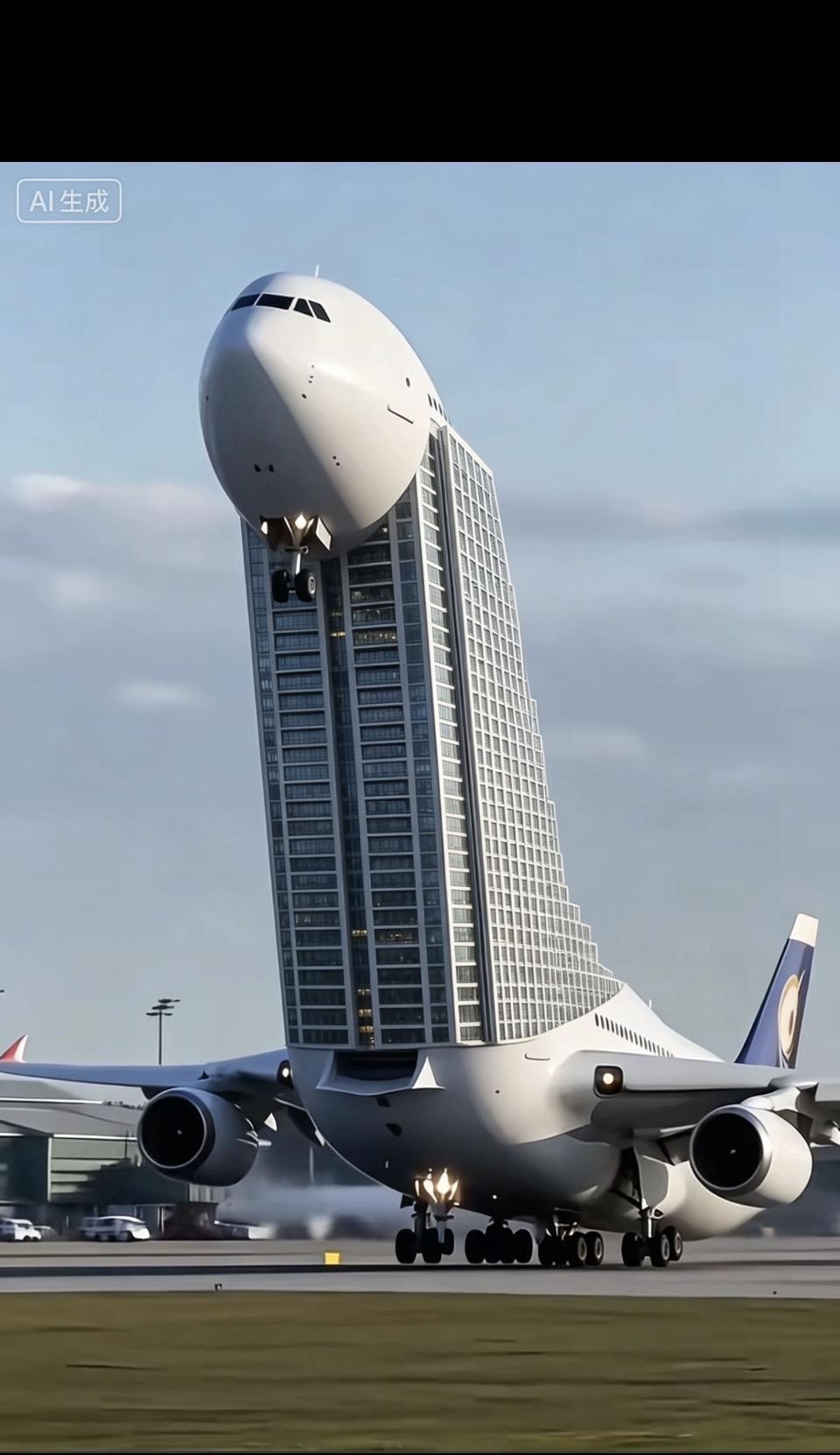 梦幻般的机场，飞机仿佛从摩天大楼中飞出！🛫️✨