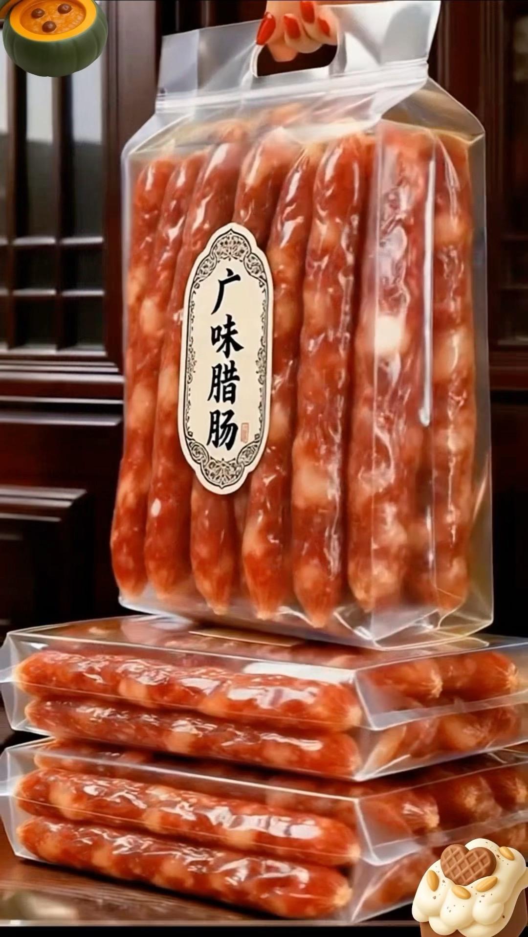 传统工艺广式腊肠，皮薄肉嫩油润鲜香，咸甜适口越嚼越醇，煲仔饭灵魂搭档...