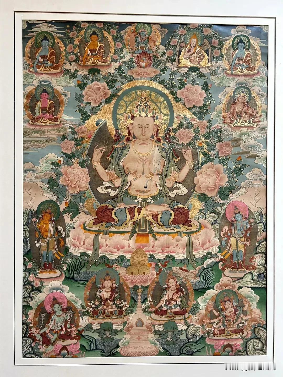 收藏级老唐卡，四臂观音[合十]