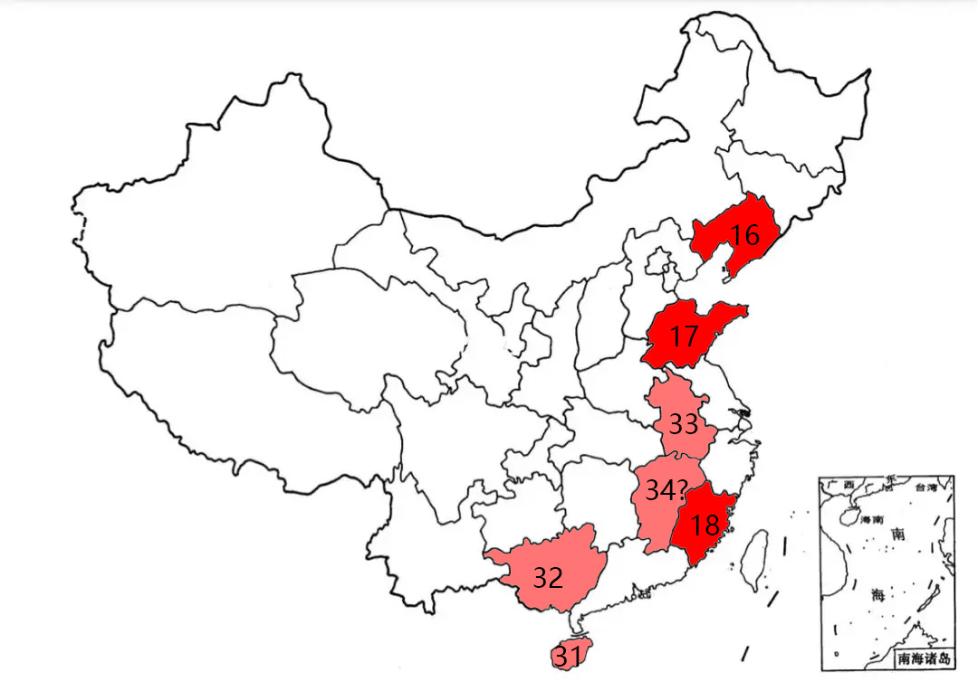按这个趋势，34疑似江西舰如果证实的话，感觉004是江苏，浙江，广东的概率很大，