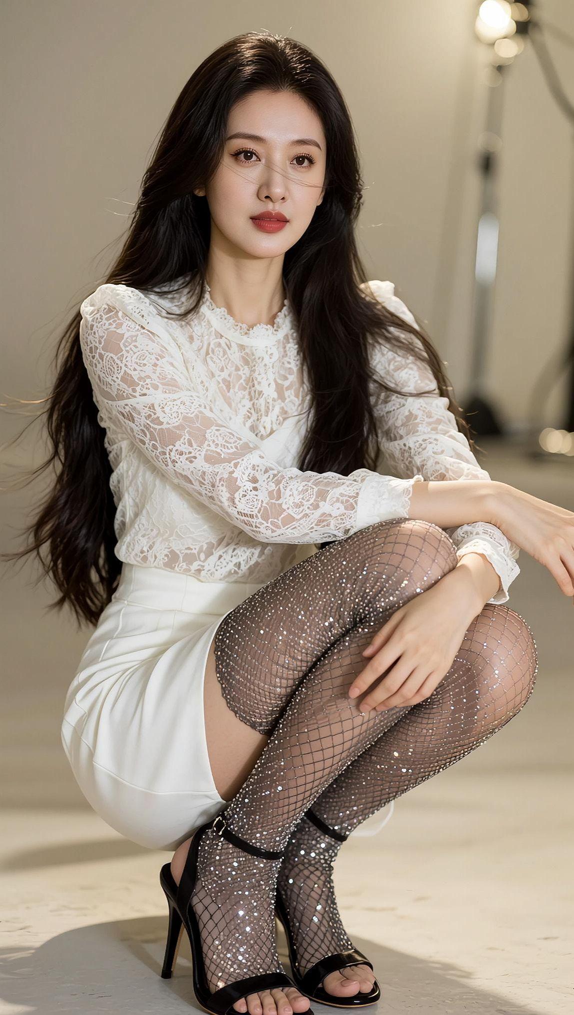 AI蕾丝闪袜写真 抖音ai创作 大自然的风光 贵气的长相的女人图片 清纯甜美女孩