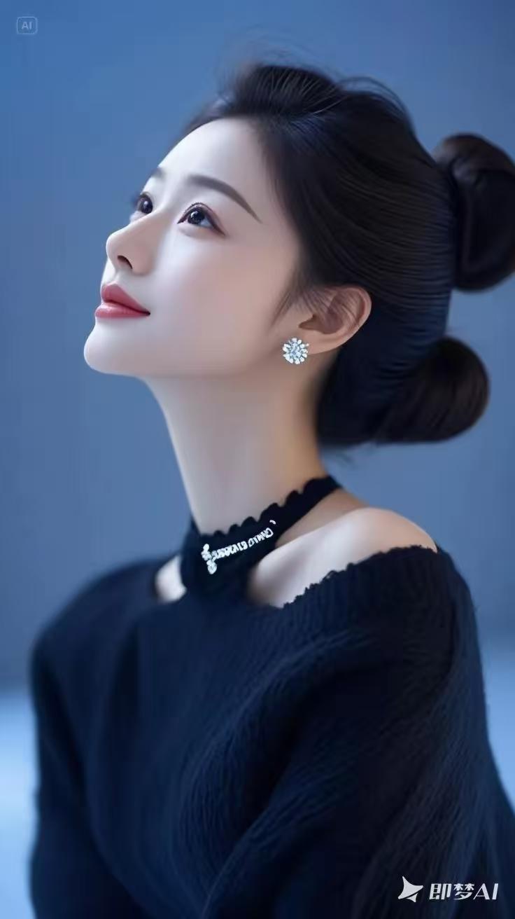 黑色的纱质面料，带着一种神秘又高级的质感，就像夜晚的星空，深邃迷人。露肩的设计恰