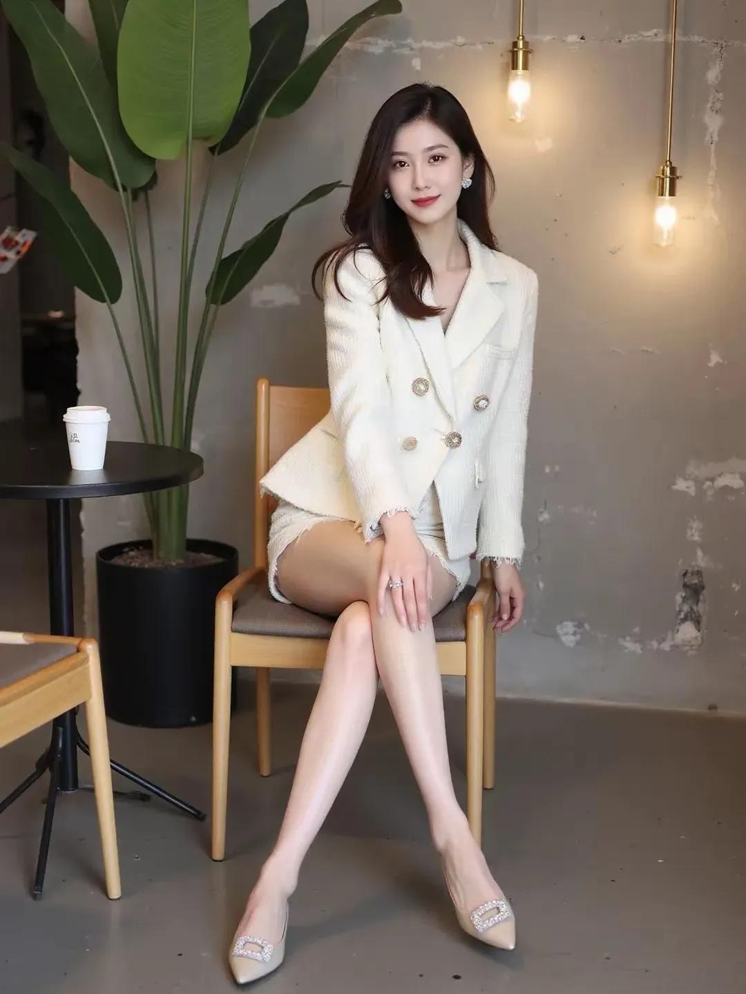 优雅职场风穿搭，白色西装外套搭配高跟鞋，尽显女性魅力！👠💄👩‍💼大长腿 