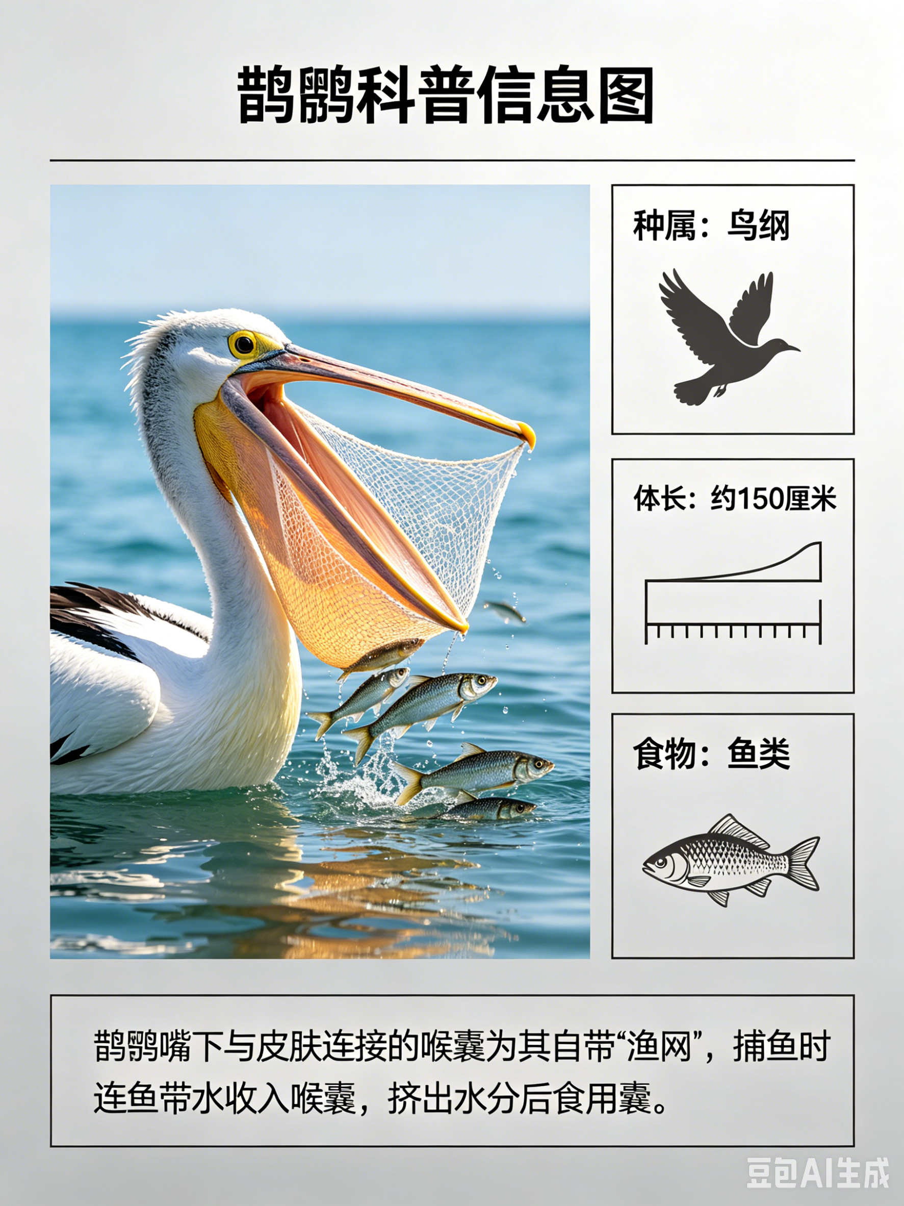 海洋朋友圈 鹈鹕海洋档案种　属：鸟纲体　长：约150厘米食　物：鱼类鹈鹕（tí 