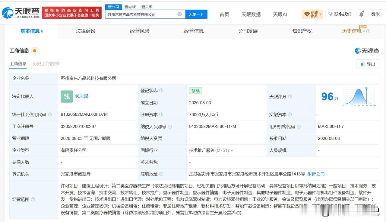 【华灿光电等在苏州成立新科技公司 注册资本7亿】
天眼查App显示，近日，苏州京