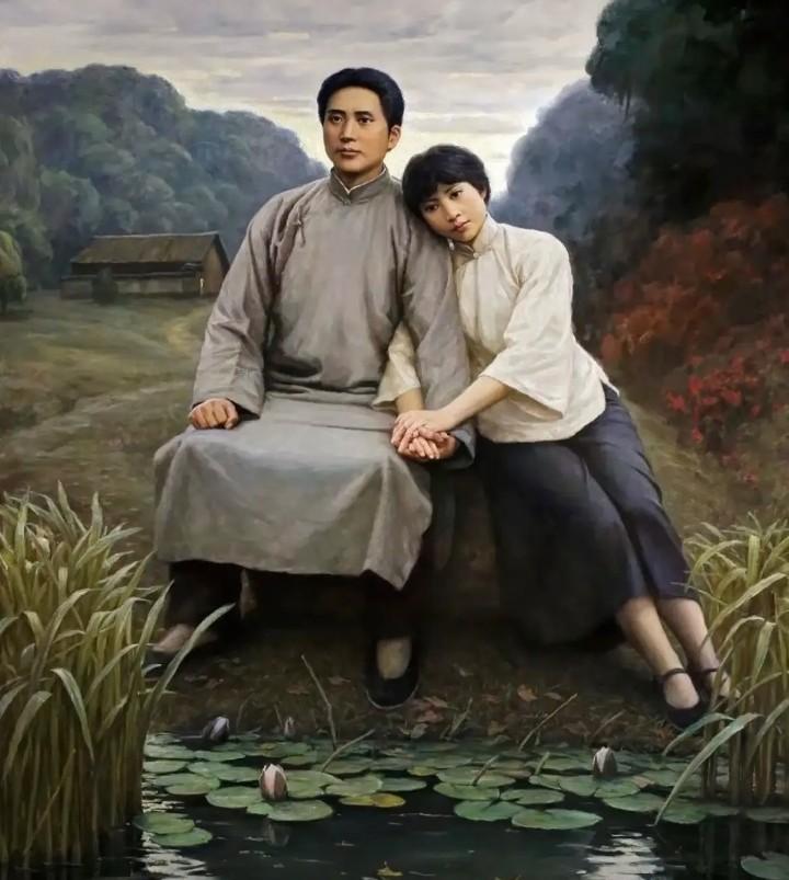 清水塘畔相依相伴，伟人爱情感动亿万国人

李自健油画《清水塘畔》，晨光映塘、睡莲