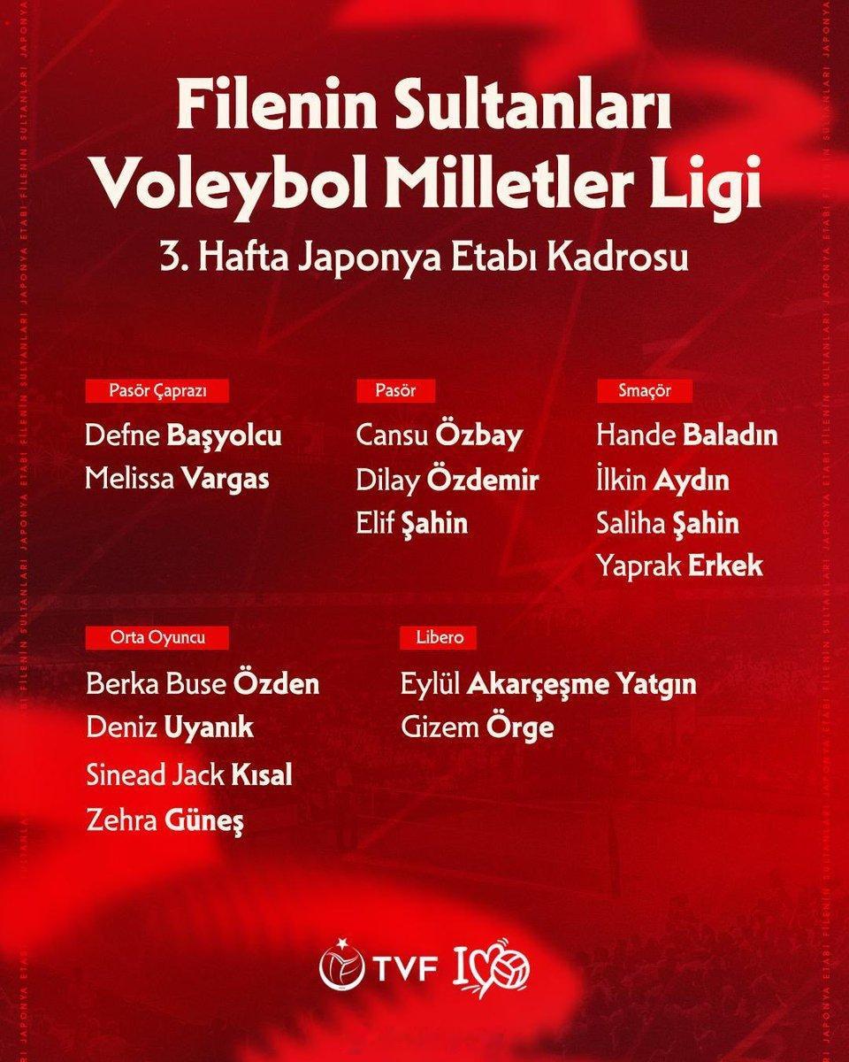 土耳其女排公布2026年世界女排联赛 第三周参赛阵容🏐 二传：E沙辛 - 奥兹