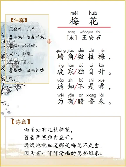 二上语文 | 古诗词解析王安石《梅花》