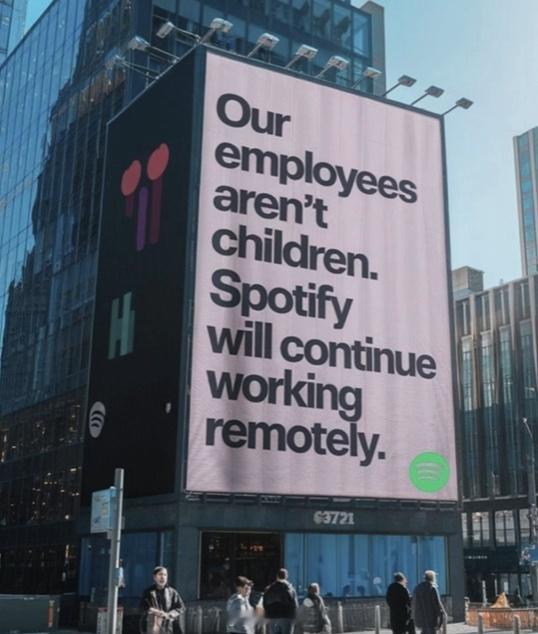 国外音乐平台Spotify打广告说“我们的员工不是小孩，Spotify将继续居家