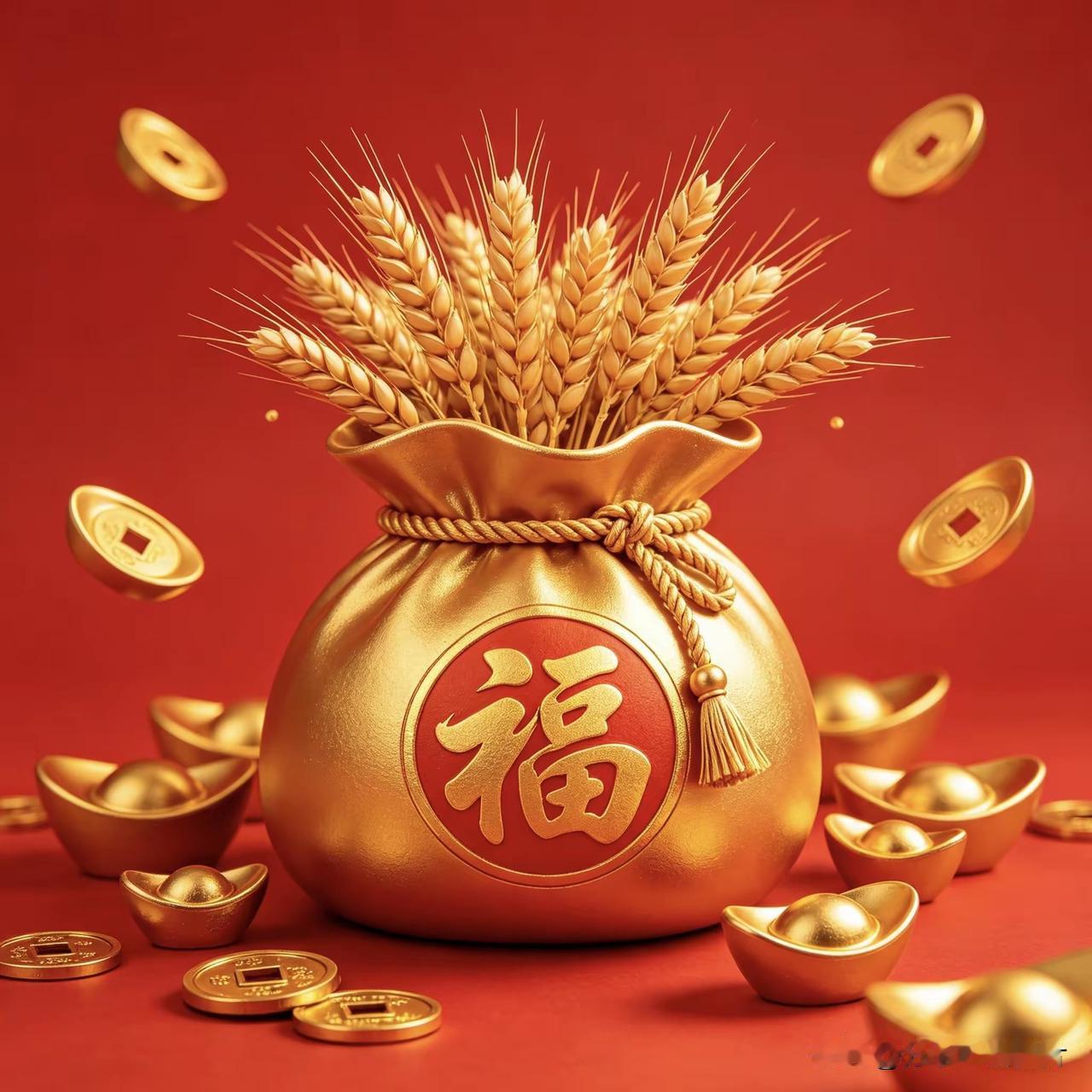 福袋盈仓收百谷，
金财入户纳千祥。