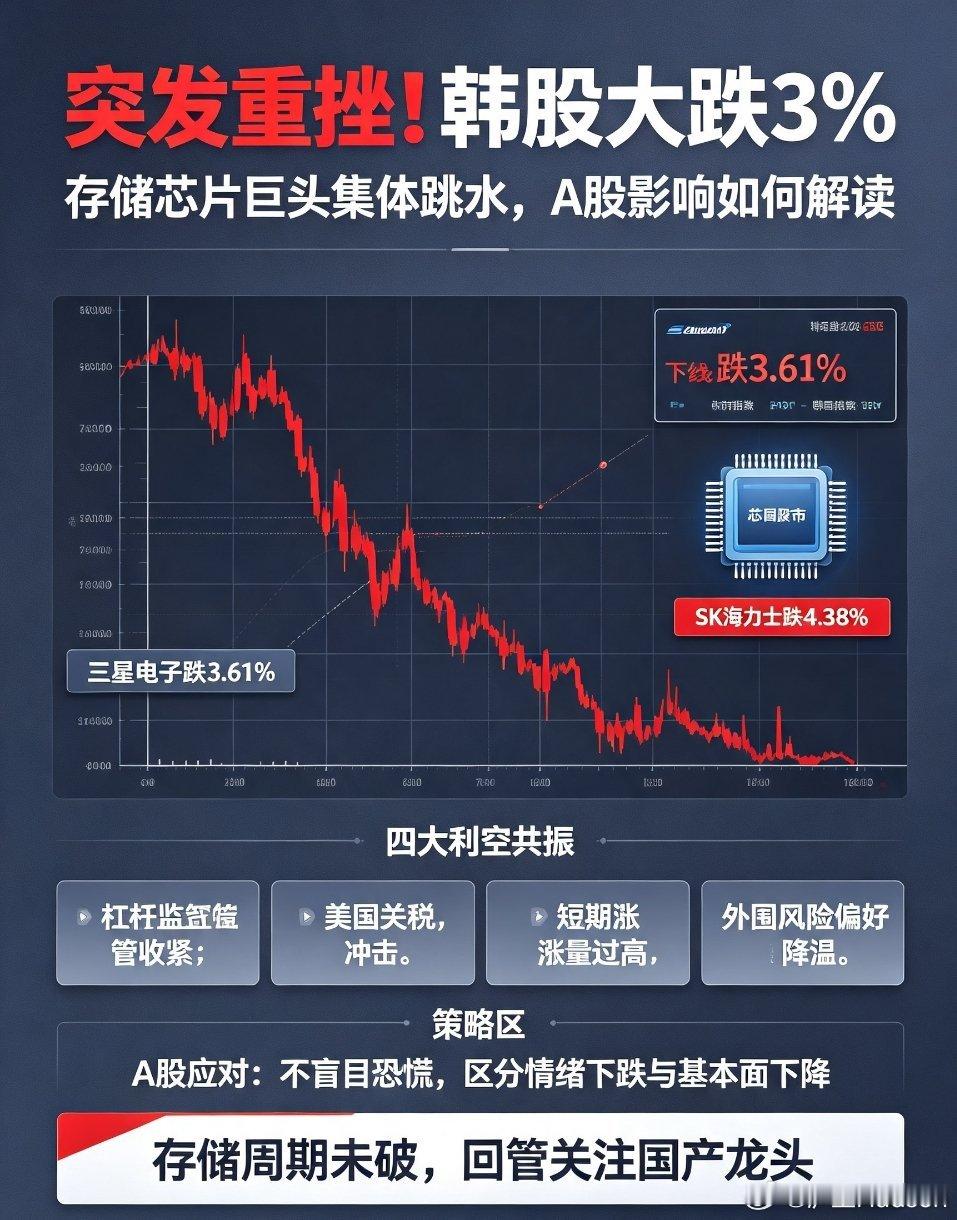 韩股大跌、存储芯片重挫突发重挫！韩股大跌3%，存储芯片巨头集体跳水，对A股影响深