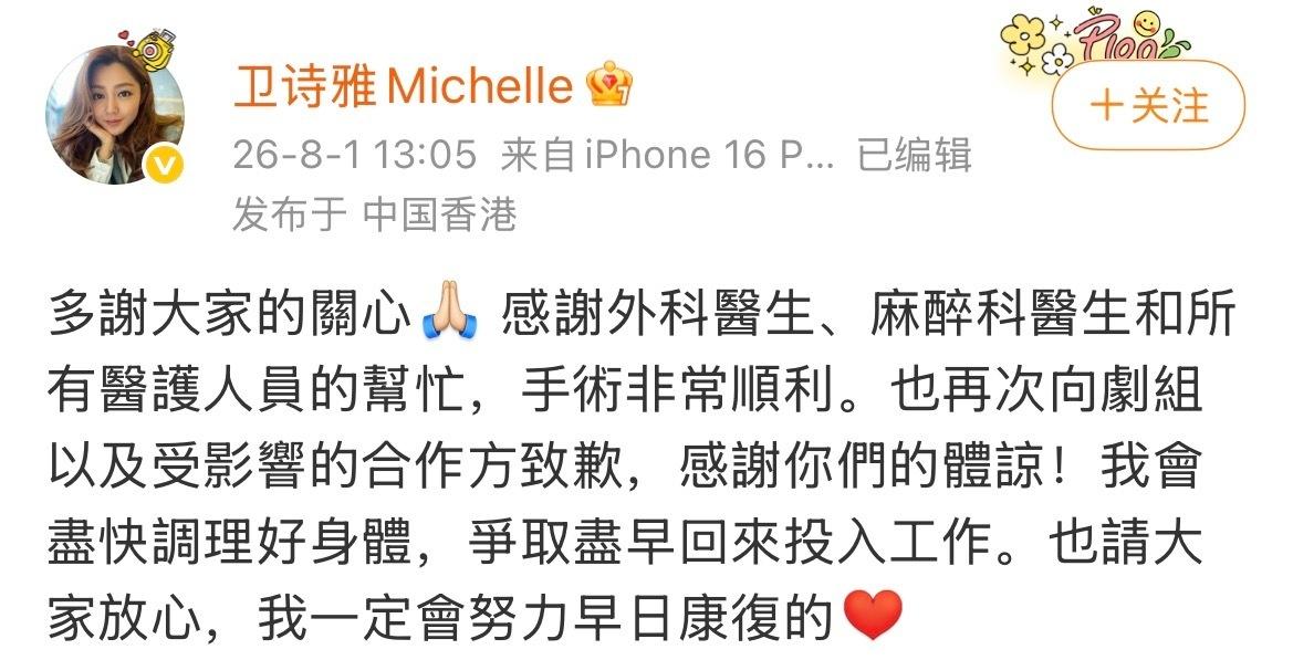 谁能想到，拍戏一场意外，嘴唇里外缝了五十多针。
卫诗雅只能全面停工养伤。
靠镜头