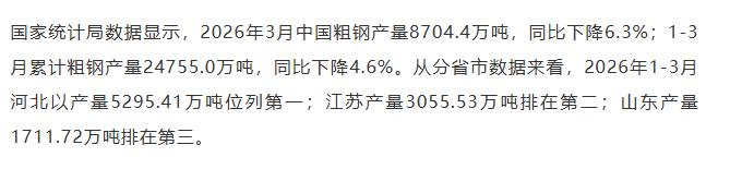 【融配达*早安资讯】一季度全国分省市粗钢产量出炉！