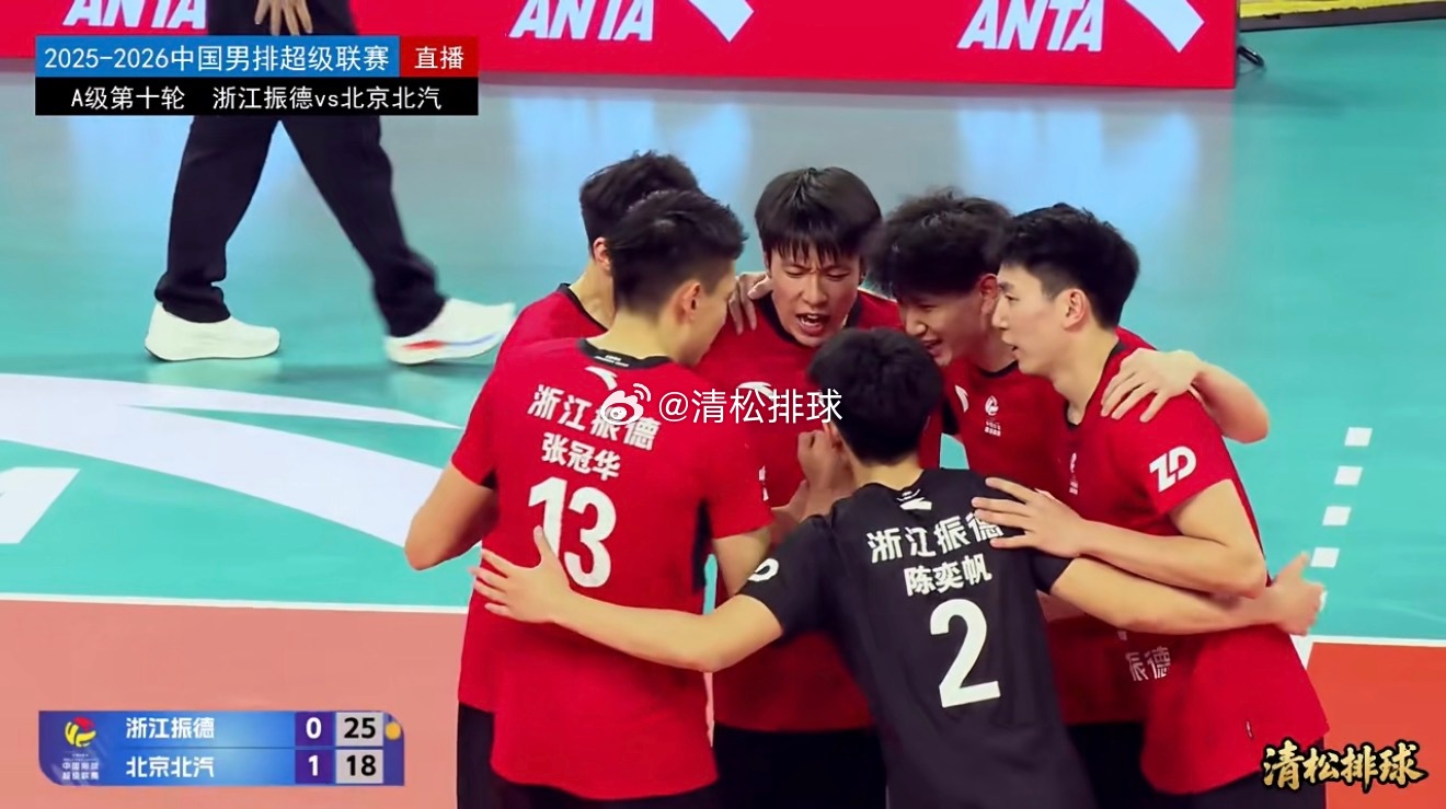 2025-2026中国男排超级联赛A级第十轮浙江振德vs北京北汽第二局：25-1