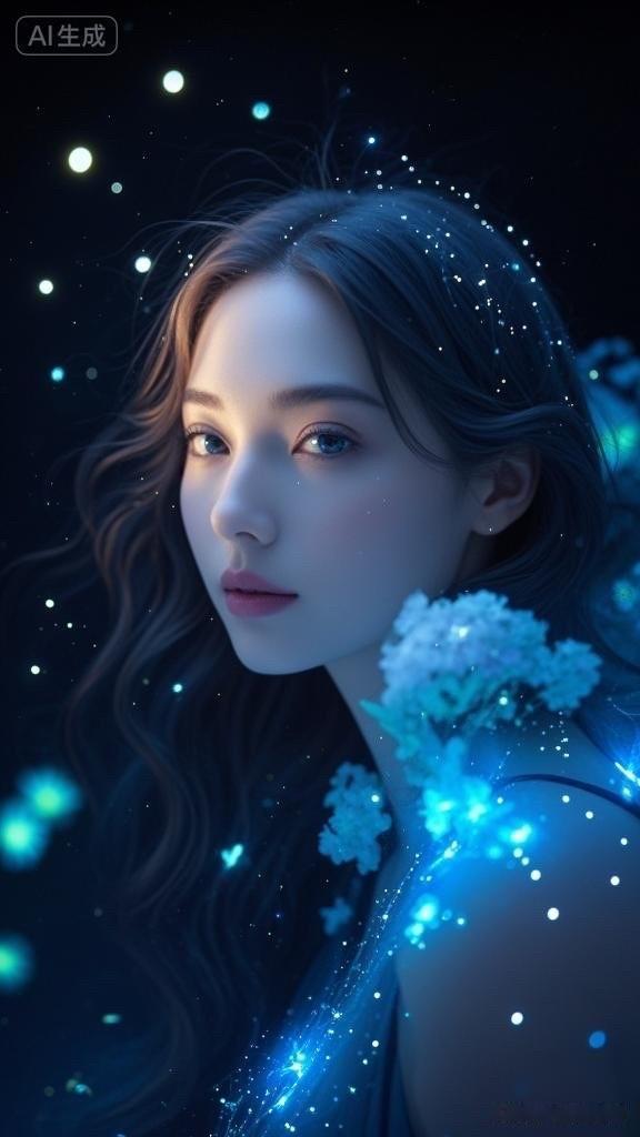 梦幻蓝光下的绝美少女，闪耀夺目！💙✨