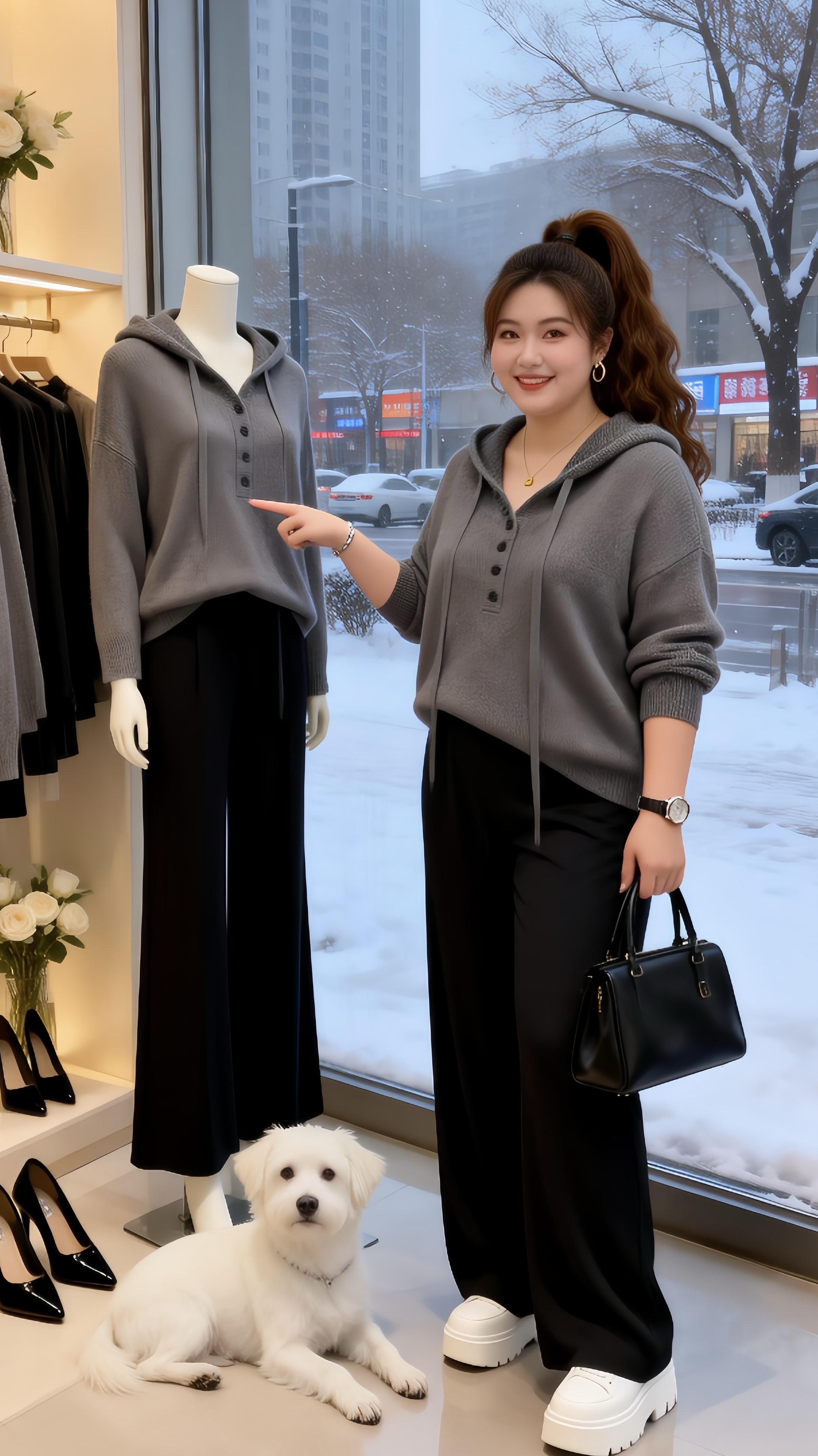 大码穿搭 连帽针织衫 减龄显瘦穿搭 年底微胖女生体面穿搭当我找到了适合的穿搭