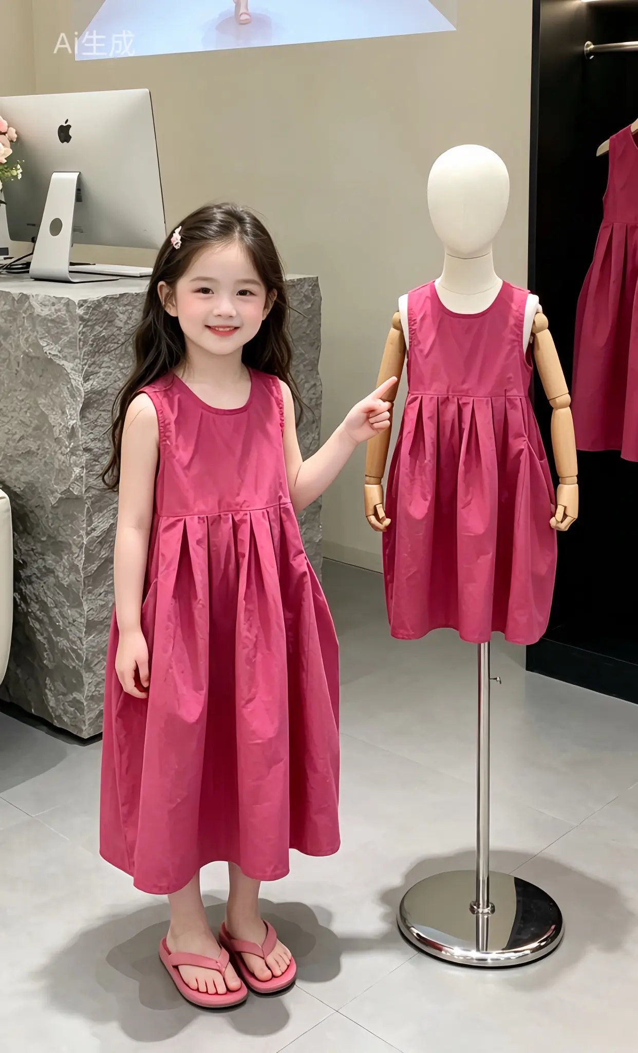 女宝宝夏日穿搭 女童粉色连衣裙 女儿韩系穿搭 小女孩粉色连衣裙 女童韩系时尚穿搭