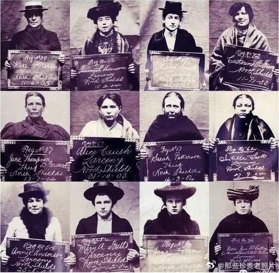 20世纪初期伦敦著名全女黑帮“四十大象”部分成员的入狱照。四十大象的起源可以追溯