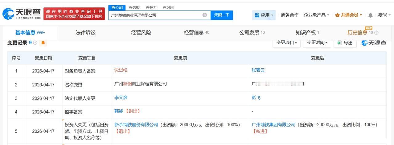 广州地铁集团接手新钢股份旗下商业保理公司

广州地铁商业保理公司完成更名
天眼查