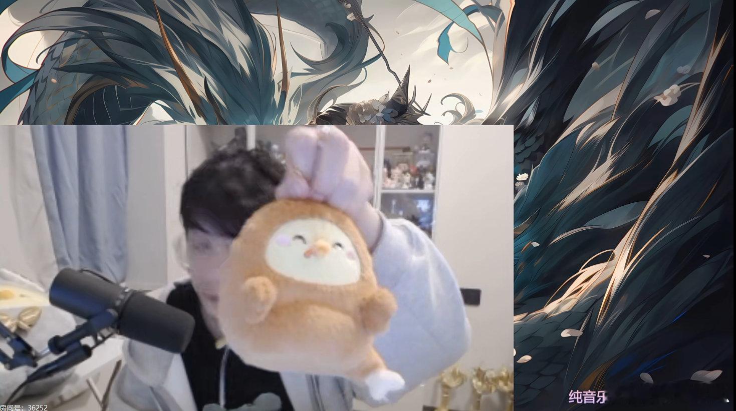 鹌鹑在直播间展示快闪的玩偶，梦叽大抱枕 