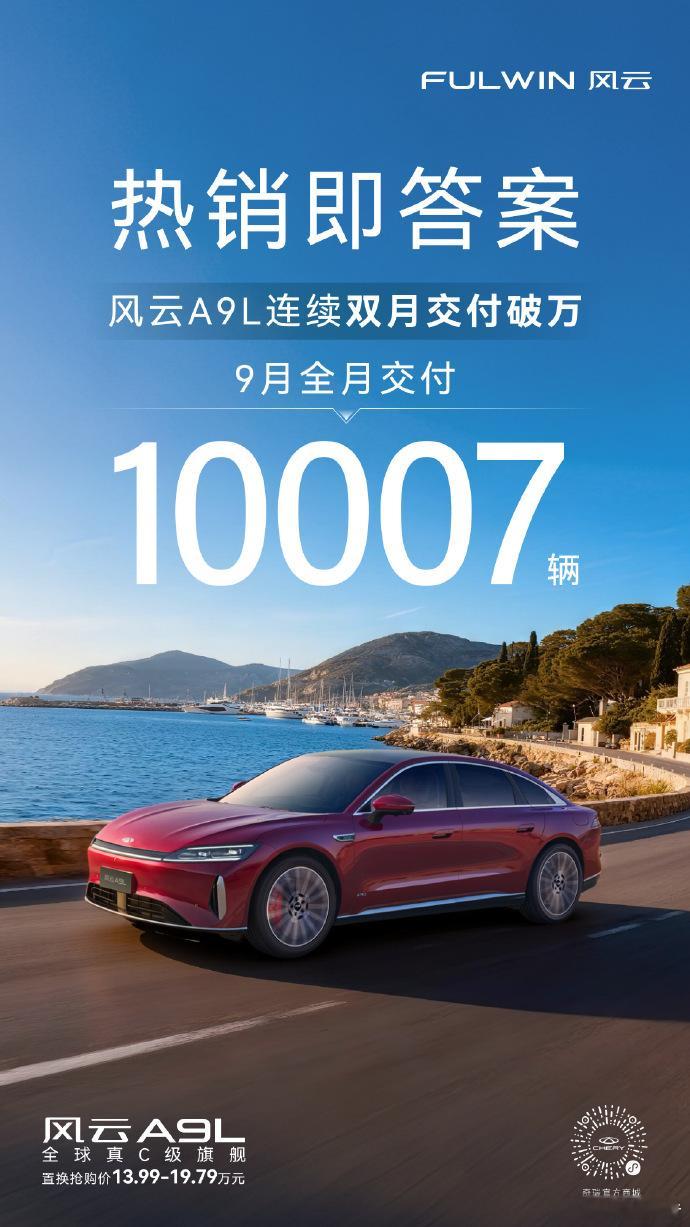 风云a9l9月交付10007台！风云A9L连续双月交付破万 ​​​