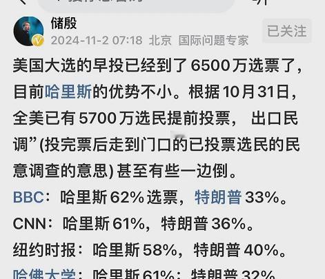 [what]在美国大选中，哈里斯的领先地位引起了广泛关注。储殷教授深入剖析，指出