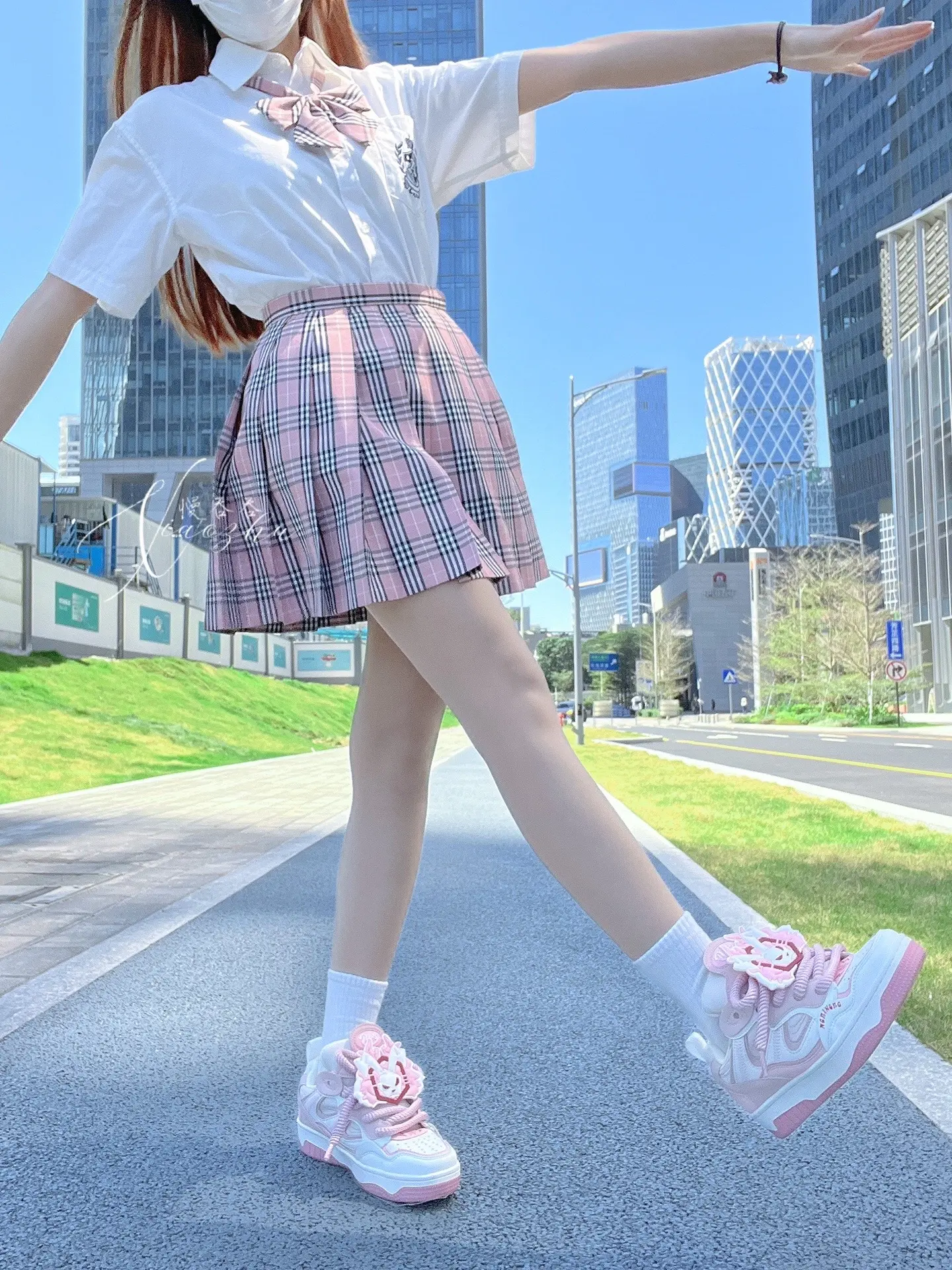  衬衫➕格裙（小粉