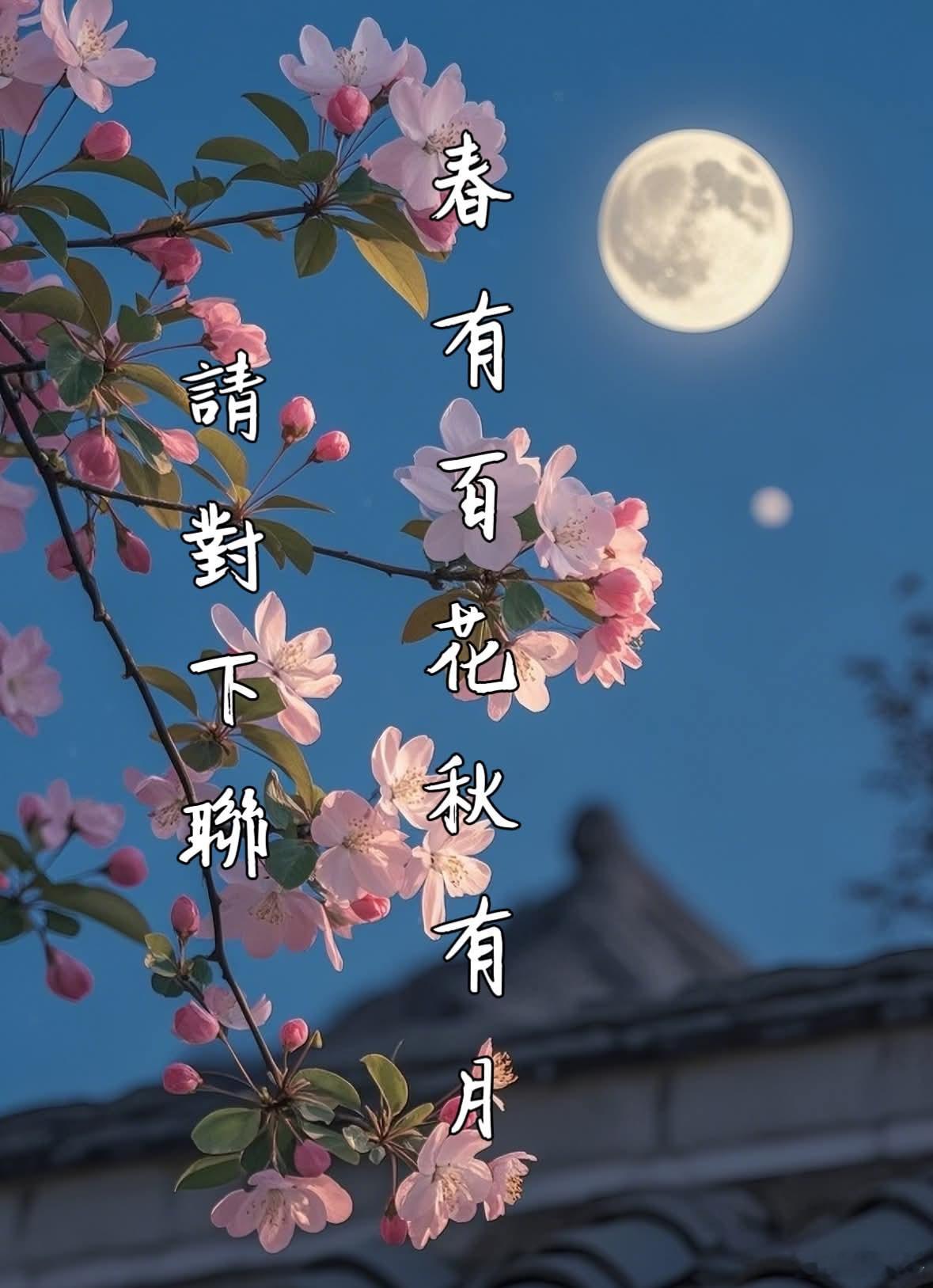我出上联你对下联，看谁对的最好。上联：春有百花秋有月下联： 
