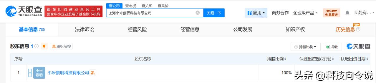 【小米景明在上海成立新科技公司 含二手车业务】
天眼查App显示，近日，上海小米