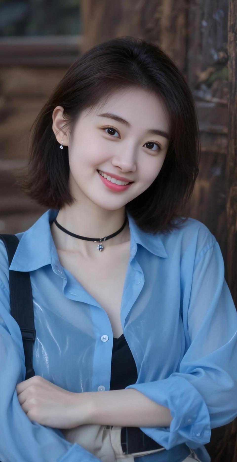 AI蓝衫短发情