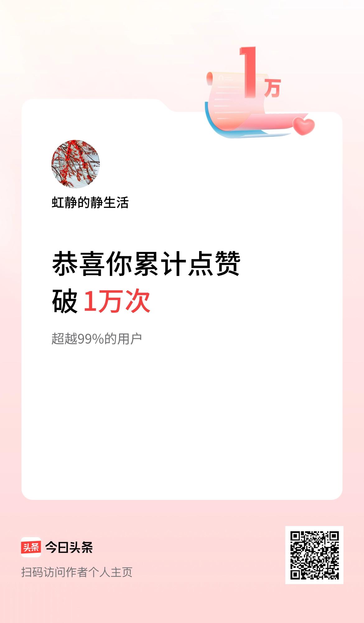 我的头条荣誉，谢谢头条。 我在头条累计点赞破1万啦！