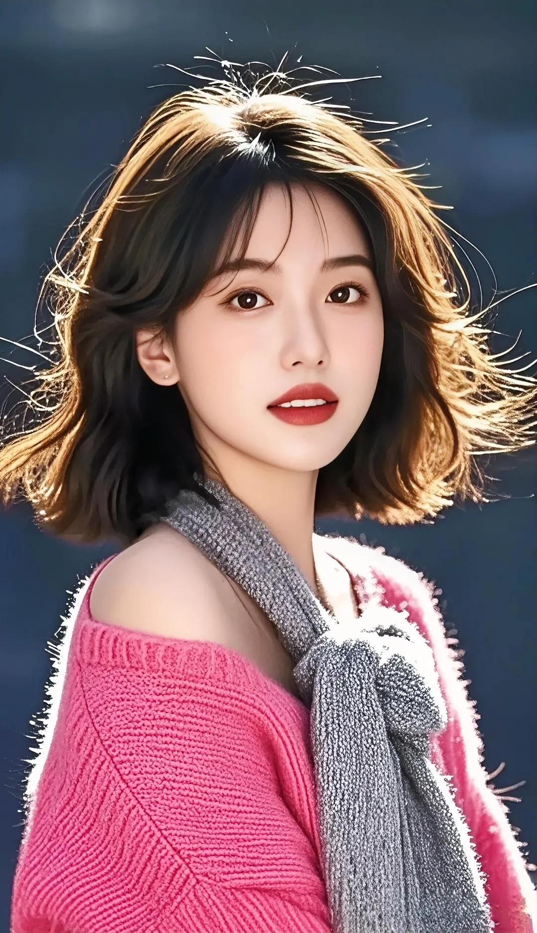 暖阳下的温柔少女，粉灰交织的温暖冬日。纯真甜美少女 梦幻般的美少女 慕欲美少女