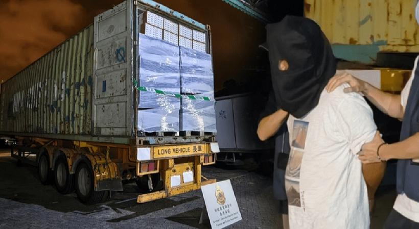 香港海关税收罪案调查科人员今日（11日）在葵涌进行反私烟行动，检获约540万支怀